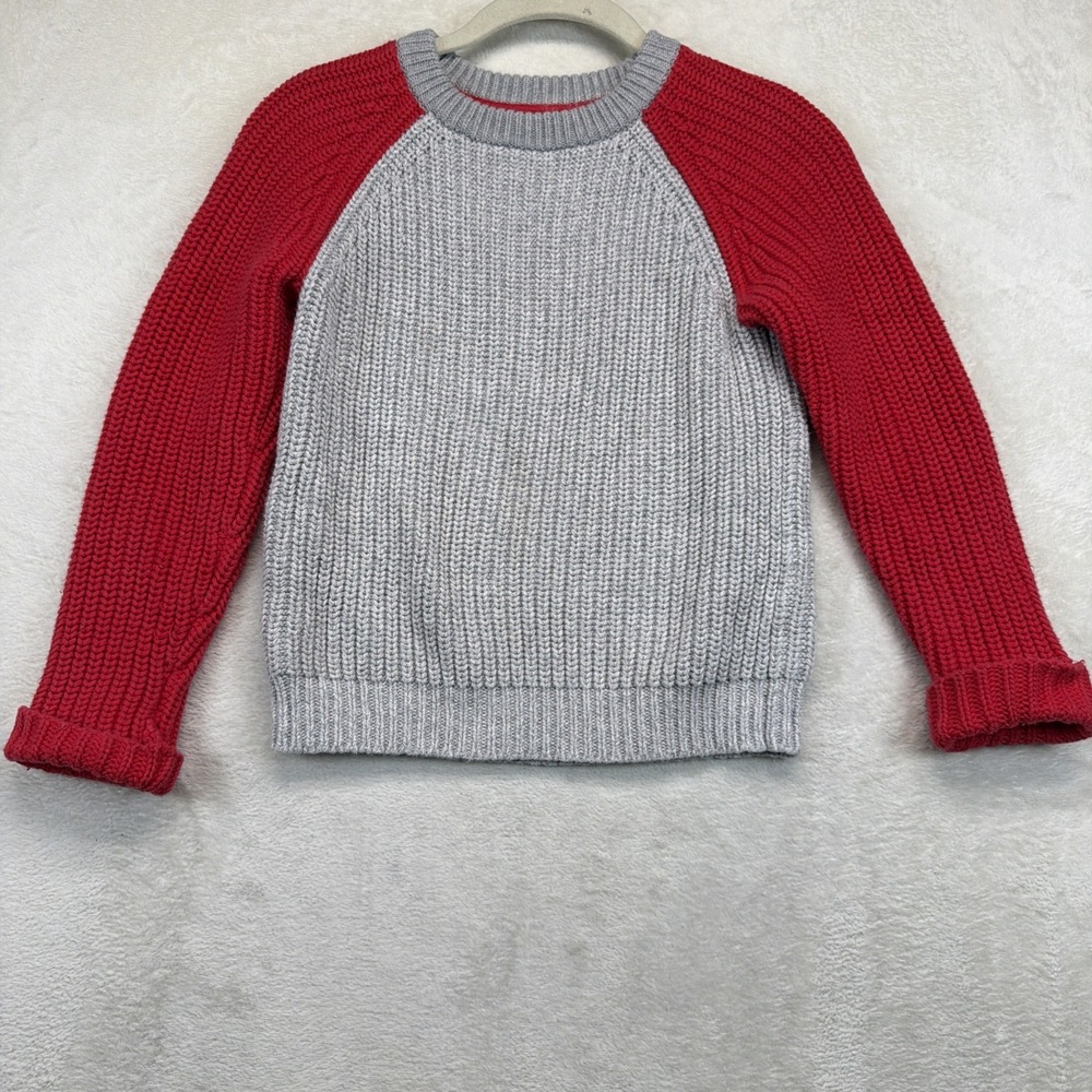 Boden Boys 8-9Y Gray Red Raglan Sleeve Crewneck Knit Sweater Pullover